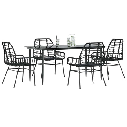 Set Mobili da Pranzo per Giardino 5 pz Nero Polyrattan Vetro