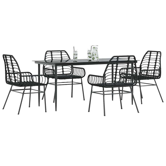 Set Mobili da Pranzo per Giardino 5 pz Nero Polyrattan Vetro