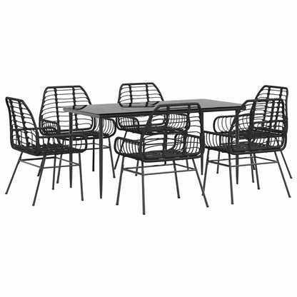 Set Pranzo da Giardino 7 pz Nero Polyrattan Vetro