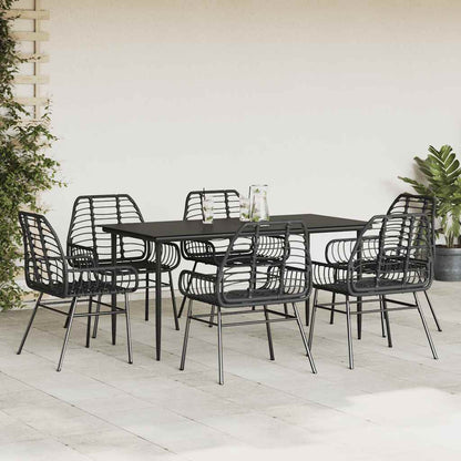 Set Pranzo da Giardino 7 pz Nero Polyrattan Vetro