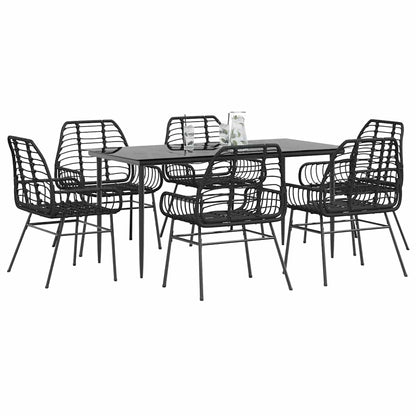 Set Pranzo da Giardino 7 pz Nero Polyrattan Vetro
