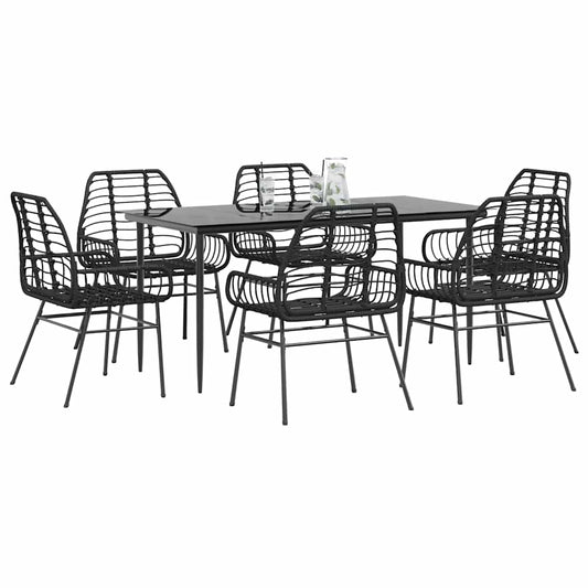 Set Pranzo da Giardino 7 pz Nero Polyrattan Vetro