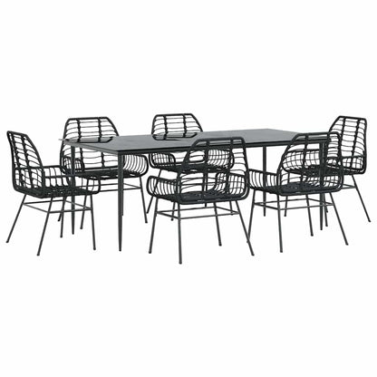 Set Pranzo da Giardino 7 pz Nero Polyrattan Vetro