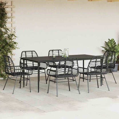 Set Pranzo da Giardino 7 pz Nero Polyrattan Vetro