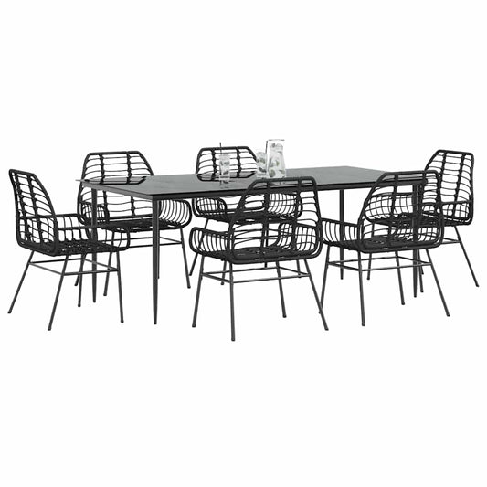 Set Pranzo da Giardino 7 pz Nero Polyrattan Vetro