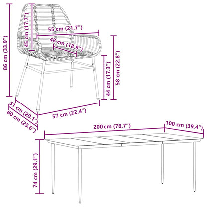 Set da Pranzo da Giardino 9 pz Polyrattan Vetro