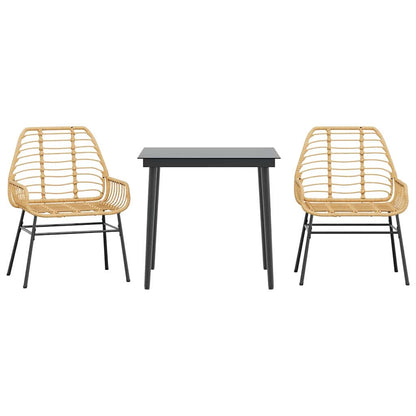 Set da Pranzo da Giardino 3 pz Marrone in Polyrattan Vetro