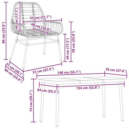 Set da Pranzo da Giardino 5pz Polyrattan Vetro