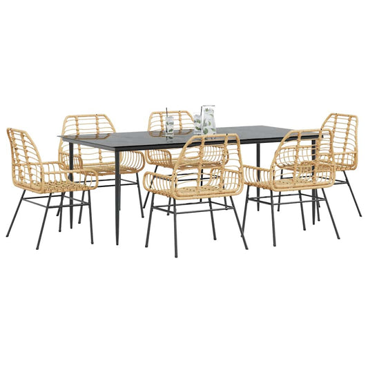 Set Pranzo da Giardino 7pz Marrone Polyrattan Vetro