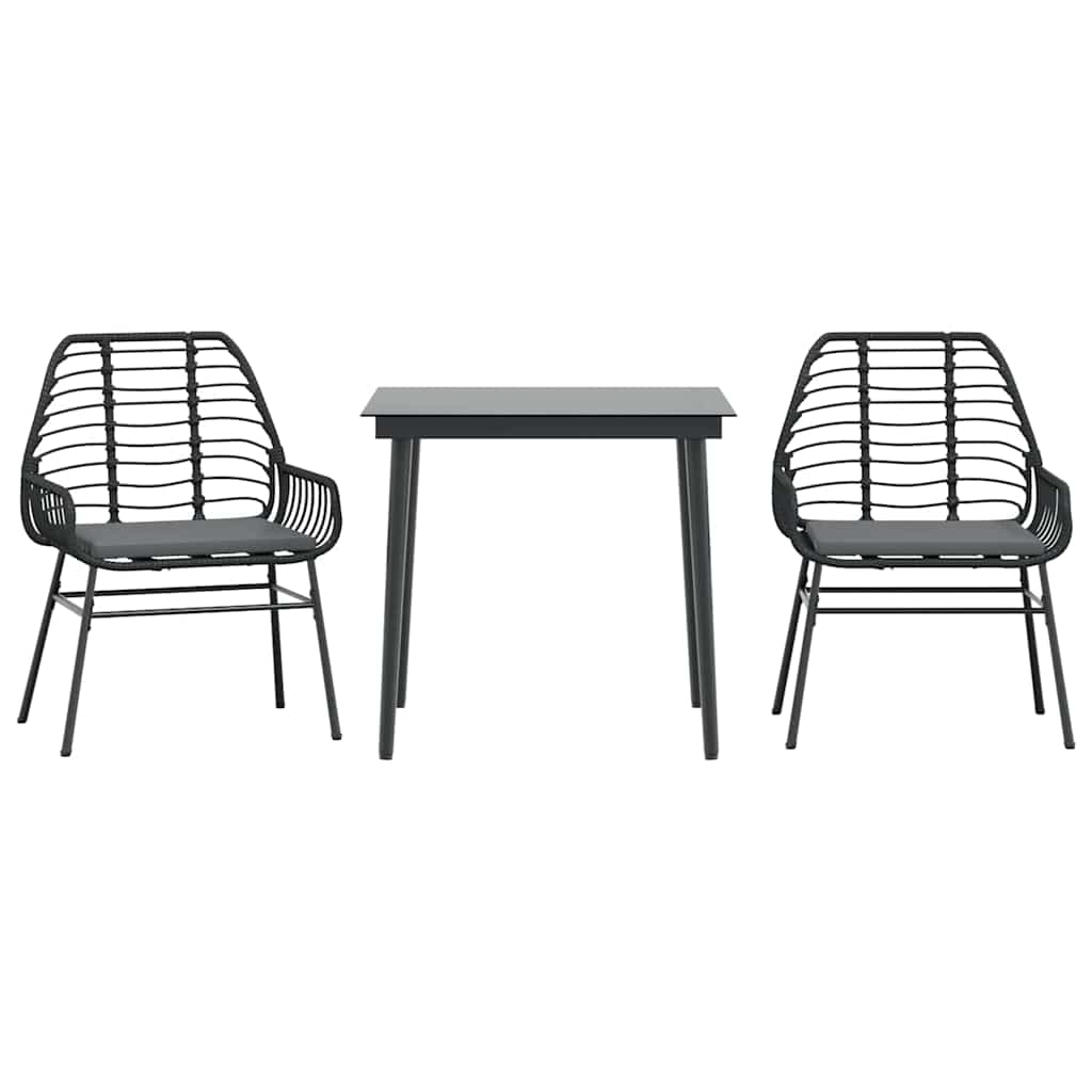 Set da Pranzo da Giardino 3 pz con Cuscini Polyrattan Vetro