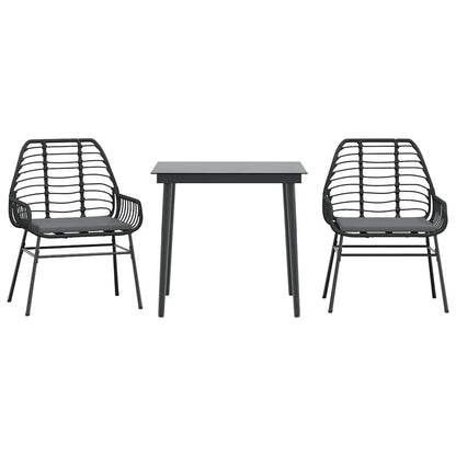 Set da Pranzo da Giardino 3 pz con Cuscini Polyrattan Vetro