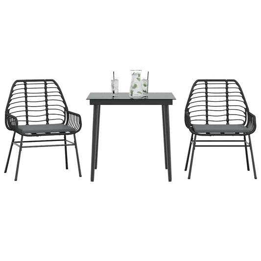 Set da Pranzo da Giardino 3 pz con Cuscini Polyrattan Vetro