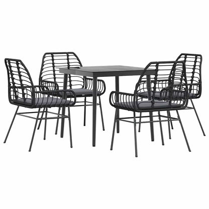 Set da Pranzo da Giardino con Cuscini 5 pz Polyrattan Vetro