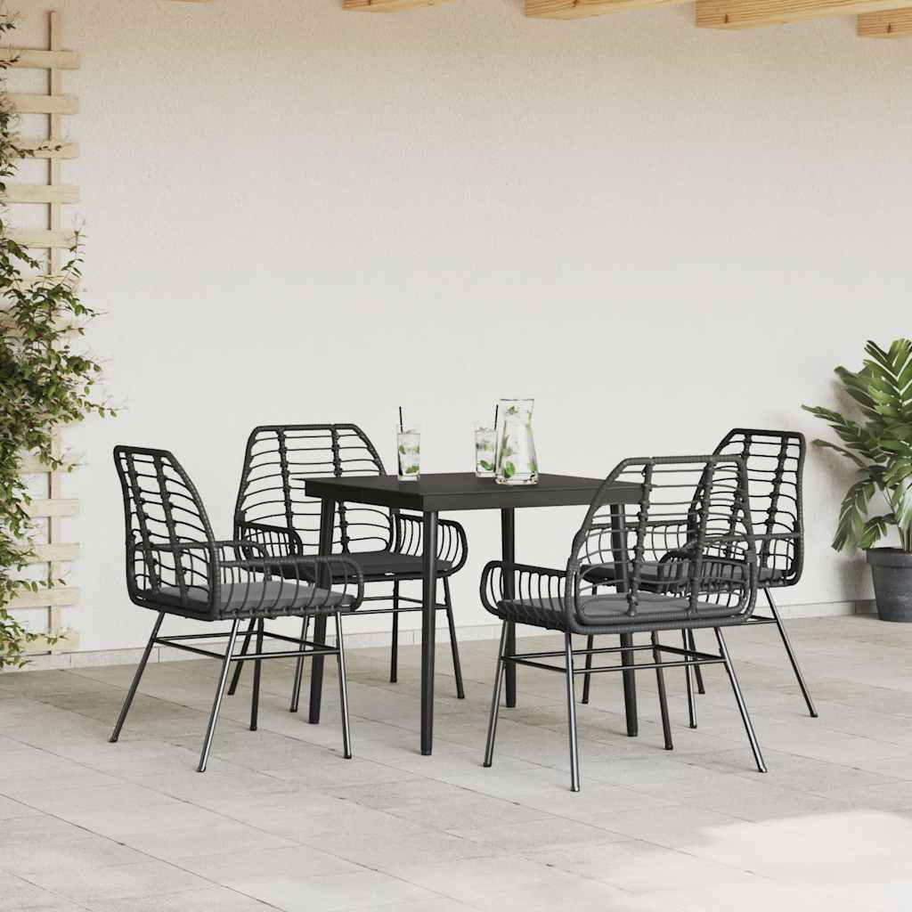 Set da Pranzo da Giardino con Cuscini 5 pz Polyrattan Vetro