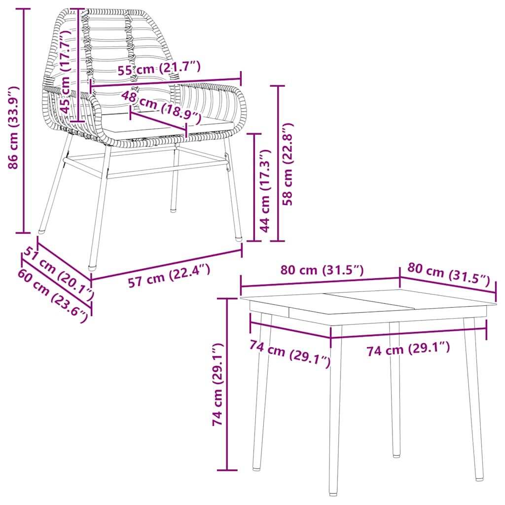 Set da Pranzo da Giardino con Cuscini 5 pz Polyrattan Vetro