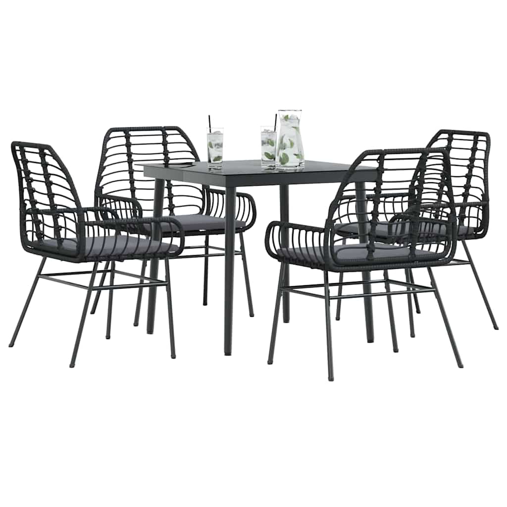 Set da Pranzo da Giardino con Cuscini 5 pz Polyrattan Vetro
