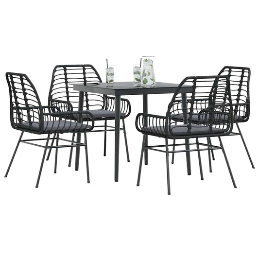 Set da Pranzo da Giardino con Cuscini 5 pz Polyrattan Vetro