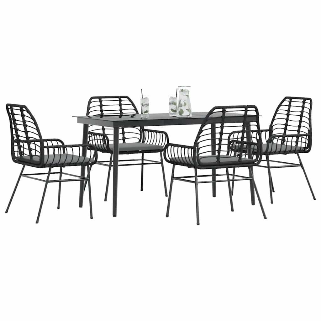 Set da Pranzo da Giardino con Cuscini 5 pz Polyrattan Vetro
