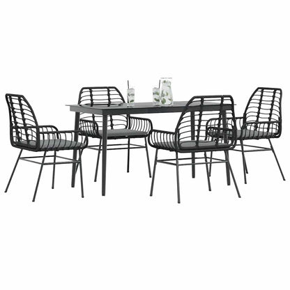 Set da Pranzo da Giardino con Cuscini 5 pz Polyrattan Vetro