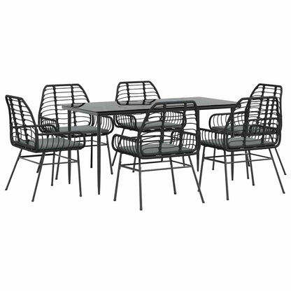 Set Pranzo da Giardino 7 pz Nero con Cuscini Polyrattan Vetro