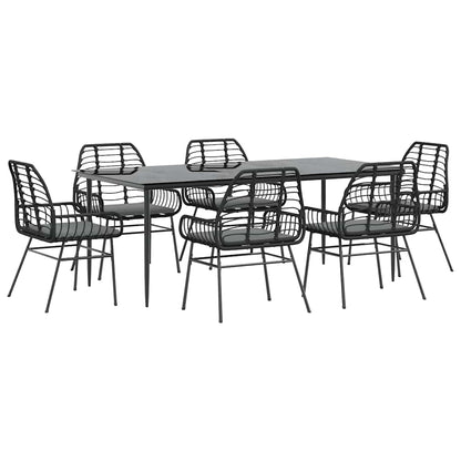 Set Pranzo da Giardino 7 pz Nero con Cuscini Polyrattan Vetro