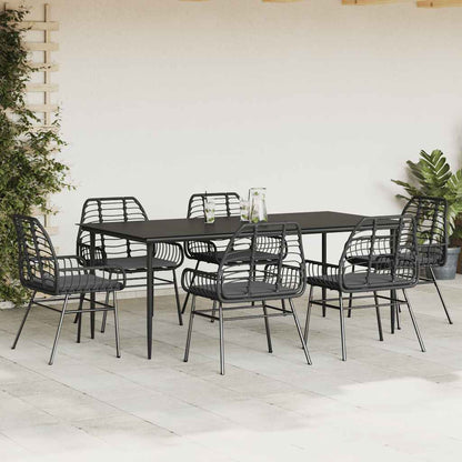 Set Pranzo da Giardino 7 pz Nero con Cuscini Polyrattan Vetro