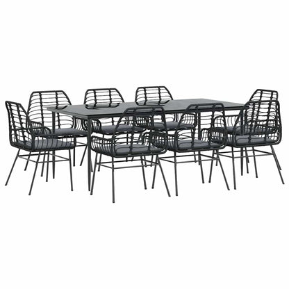 Set da Pranzo da Giardino 9 pz con Cuscini Polyrattan Vetro