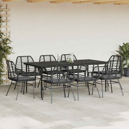 Set da Pranzo da Giardino 9 pz con Cuscini Polyrattan Vetro