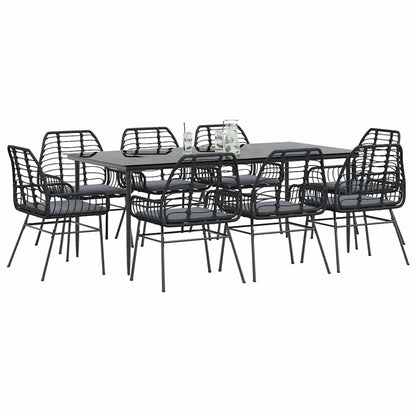 Set da Pranzo da Giardino 9 pz con Cuscini Polyrattan Vetro