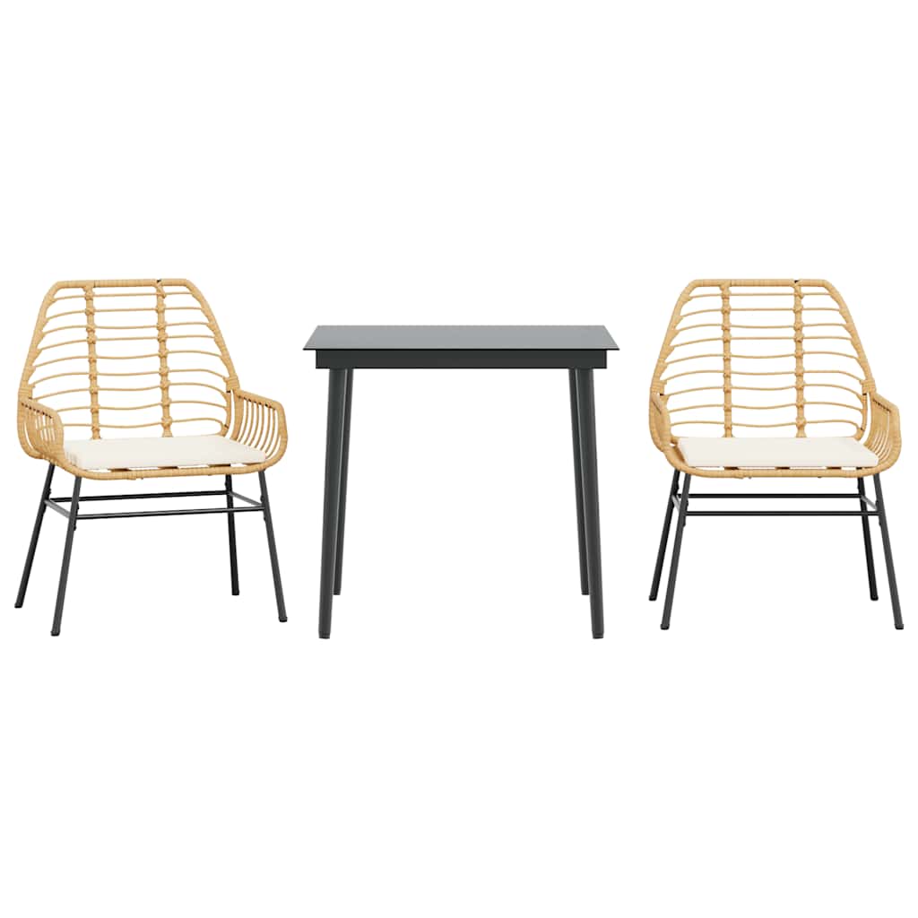 Set da Pranzo da Giardino 3pz con Cuscini Polyrattan Vetro