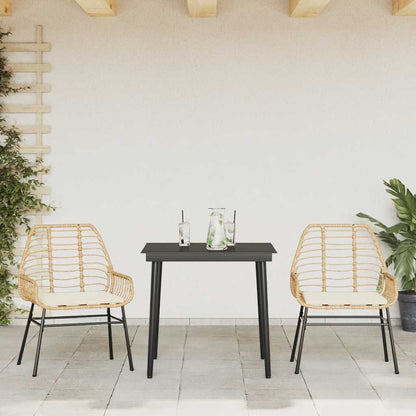 Set da Pranzo da Giardino 3pz con Cuscini Polyrattan Vetro