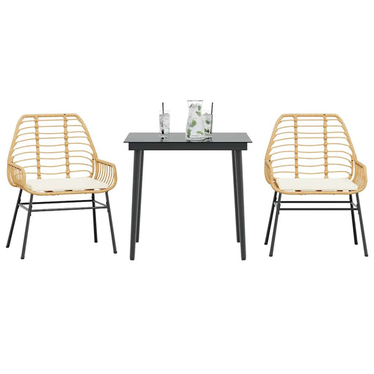Set da Pranzo da Giardino 3pz con Cuscini Polyrattan Vetro