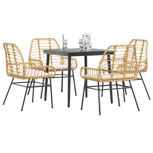 Set da Pranzo da Giardino 5pz con Cuscini Polyrattan Vetro