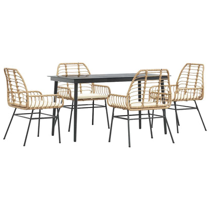 Set da Pranzo da Giardino 5pz con Cuscini Polyrattan Vetro
