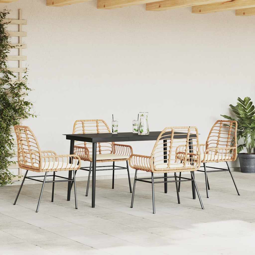 Set da Pranzo da Giardino 5pz con Cuscini Polyrattan Vetro