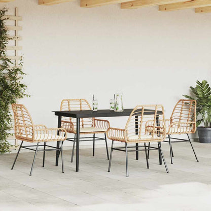 Set da Pranzo da Giardino 5pz con Cuscini Polyrattan Vetro