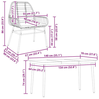 Set da Pranzo da Giardino 5pz con Cuscini Polyrattan Vetro