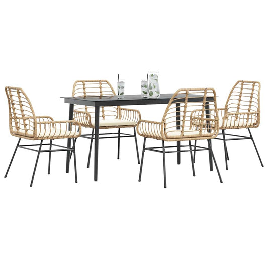 Set da Pranzo da Giardino 5pz con Cuscini Polyrattan Vetro