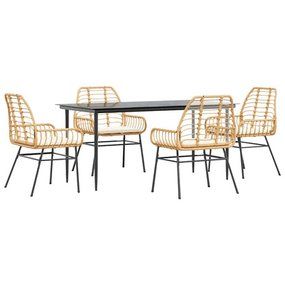 Set da Pranzo da Giardino 5pz con Cuscini Polyrattan Vetro