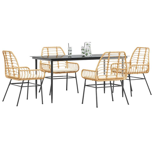 Set da Pranzo da Giardino 5pz con Cuscini Polyrattan Vetro