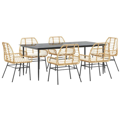 Set Pranzo da Giardino 7pz con Cuscini Marrone Polyrattan Vetro