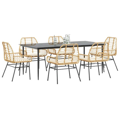 Set Pranzo da Giardino 7pz con Cuscini Marrone Polyrattan Vetro