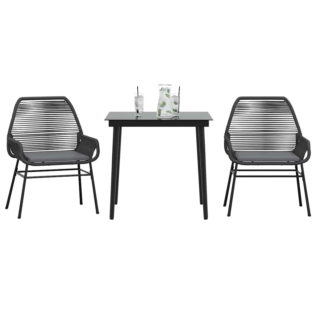 Set da Pranzo da Giardino 3 pz con Cuscini Polyrattan Vetro | homemem39