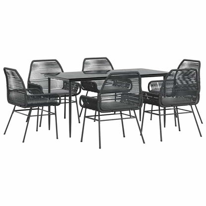Set Pranzo da Giardino 7 pz Nero con Cuscini Polyrattan Vetro