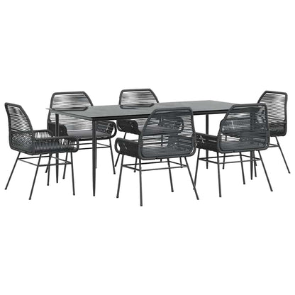 Set Pranzo da Giardino 7 pz Nero con Cuscini Polyrattan Vetro