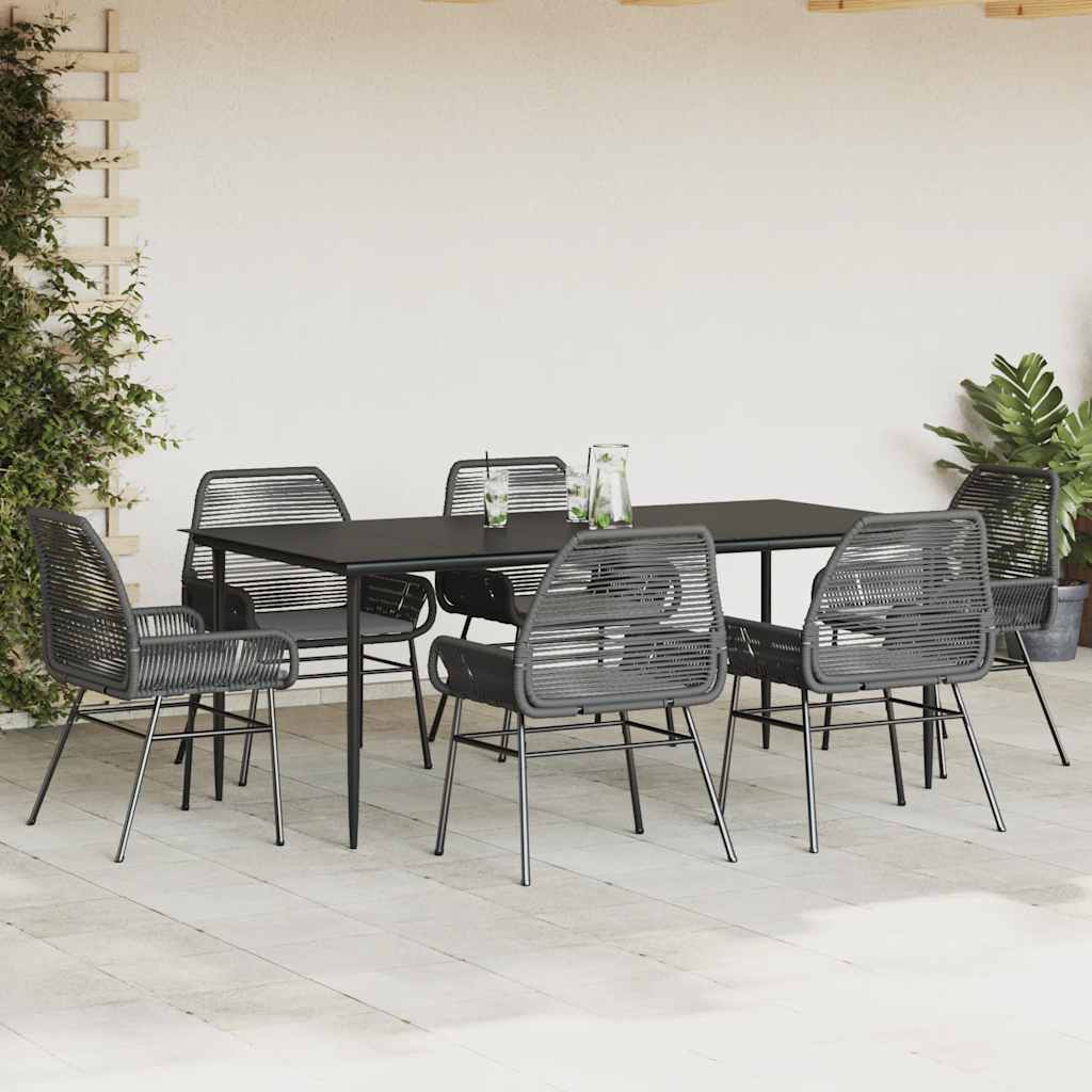 Set Pranzo da Giardino 7 pz Nero con Cuscini Polyrattan Vetro