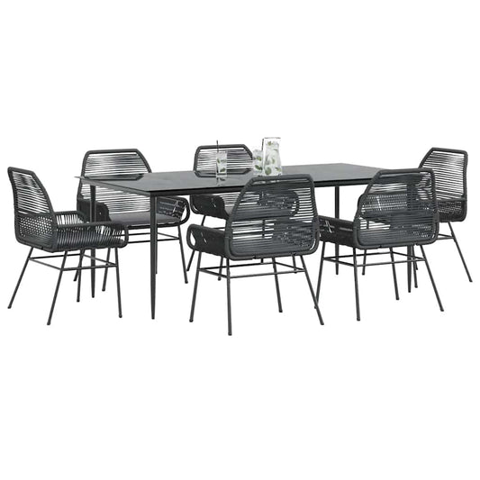 Set Pranzo da Giardino 7 pz Nero con Cuscini Polyrattan Vetro