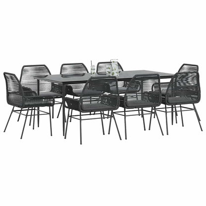 Set da Pranzo da Giardino 9 pz con Cuscini Polyrattan Vetro