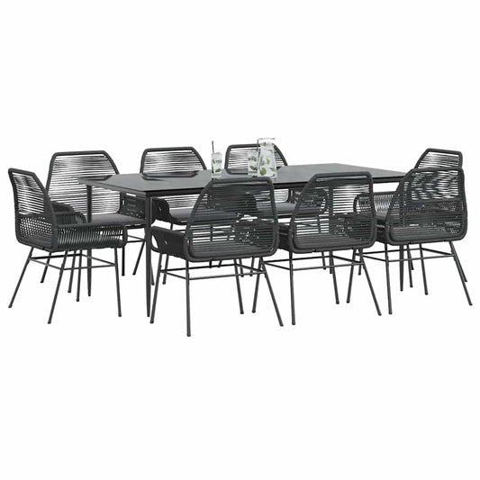 Set da Pranzo da Giardino 9 pz con Cuscini Polyrattan Vetro