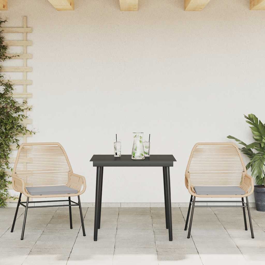 Set da Pranzo da Giardino 3pz con Cuscini Polyrattan Vetro | homemem39